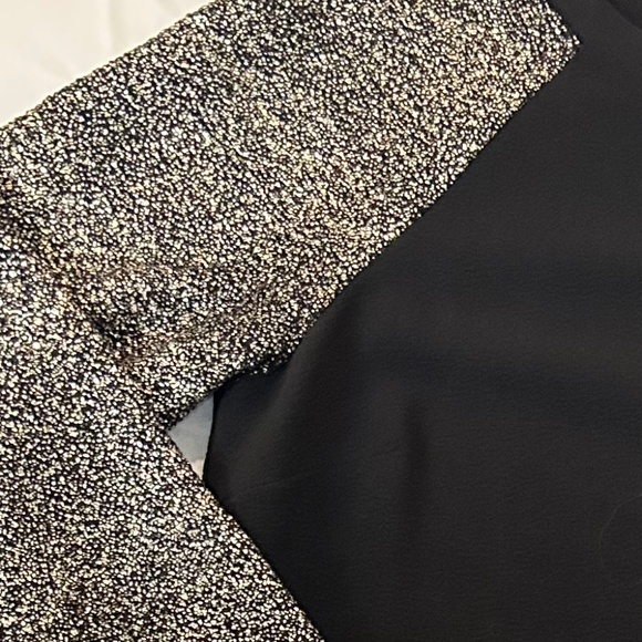 Black Dress With Textured Gold Sleeve Detail - Picture 2 of 6